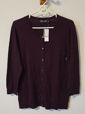 NWT 7th Avenue New York & Company  Deep Plum Button-Front Cardigan Size Large